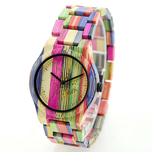 Colorful Bamboo Wood Watch, Waterproof Wrist Watch For Male & Female