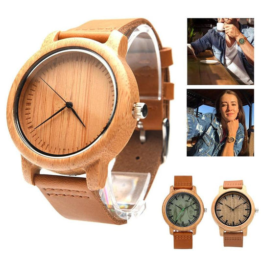 New Leather Wooden Men's Watch