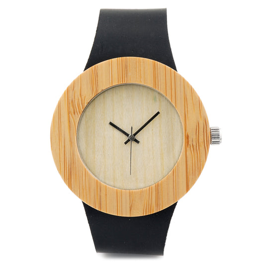 Handmade Bamboo Wristwatch with Genuine Leather Band
